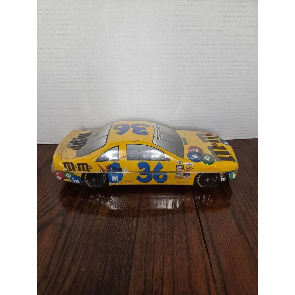 Vintage M&M's Racing #36 Yellow Stock Car Collectible Tin Factory Sealed 10oz